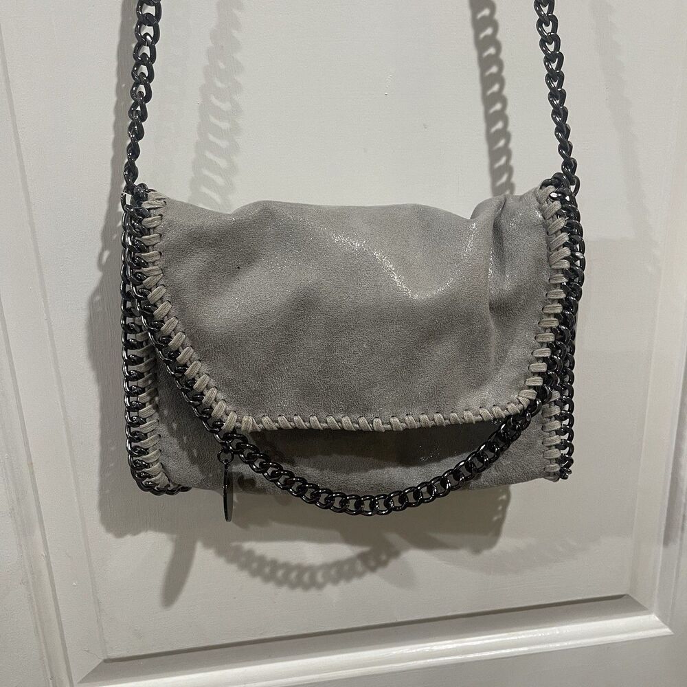 Gray Faux Leather Shoulder Bag Chain Strap Flap Style Unbranded Purse